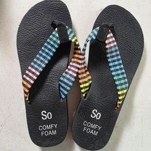SO Women's Black Sandals with Colorful Straps